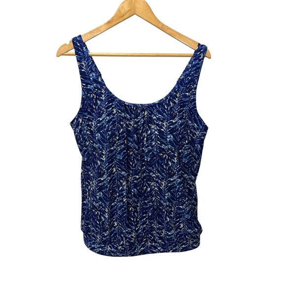 L.L.Bean Women's Tankini Top Size 14 Built In Bra Blue Swimwear Scoopneck Print - Picture 1 of 8